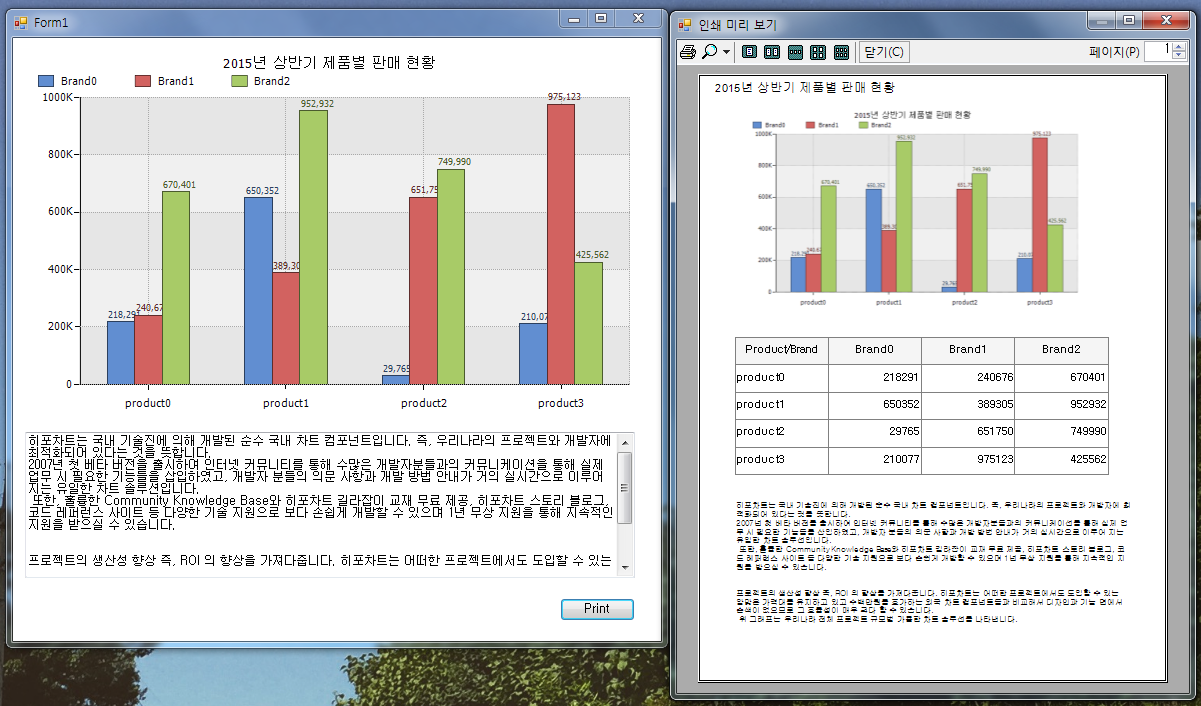 히포차트 4.3 레포트 - 인쇄하기 샘플 (PrintDialog, PrintPreviewDialog)